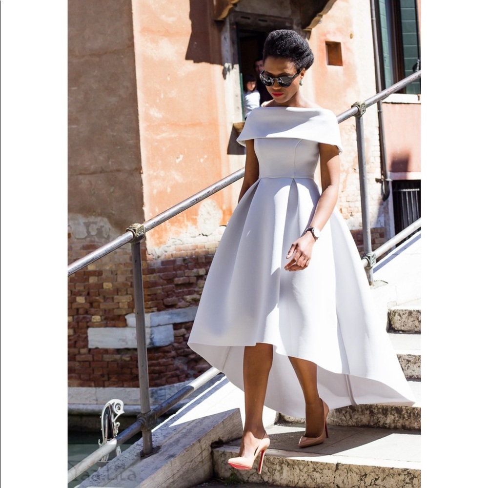 Grey Off Shoulder Wedding Dress